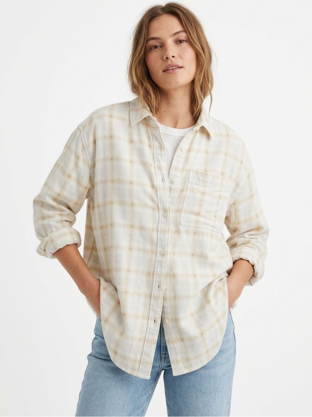 AERIE | NWT PLAID LONG SLEEVE BUTTON DOWN SHIRT